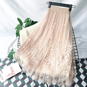 Floral Embroidery A-line Tutu Skirt